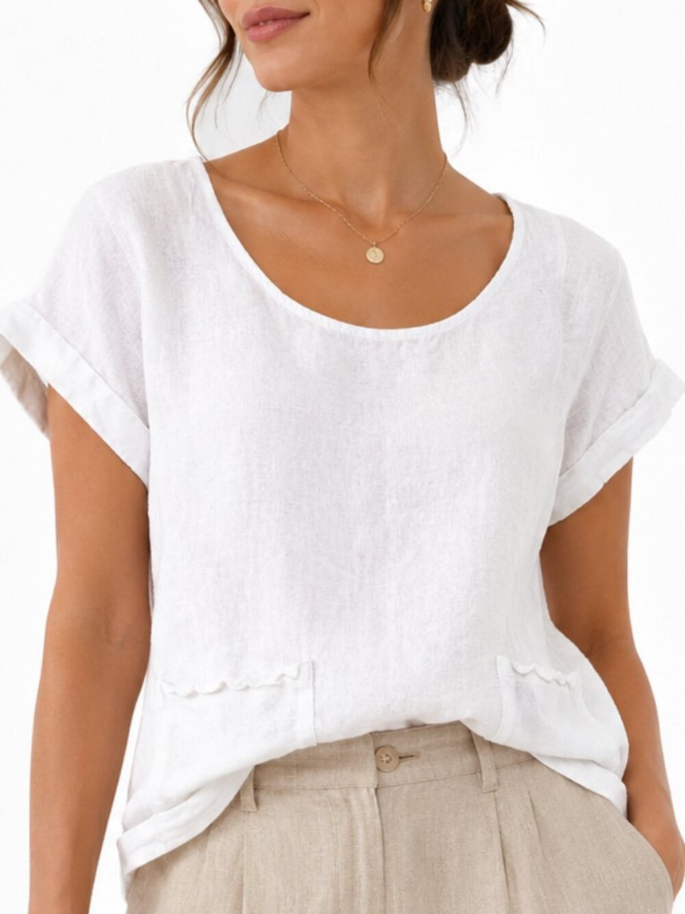 Francesca Bettini Made in Italy 100% Linen White Blouse Size Medium